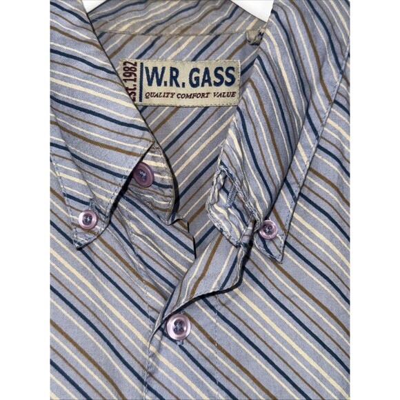 W.R. Gass Men’s XL Woven Cotton Striped Short Sleeved Button Down Shirt - Picture 2 of 4